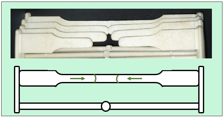 Injection molding of tensile bar with weldline